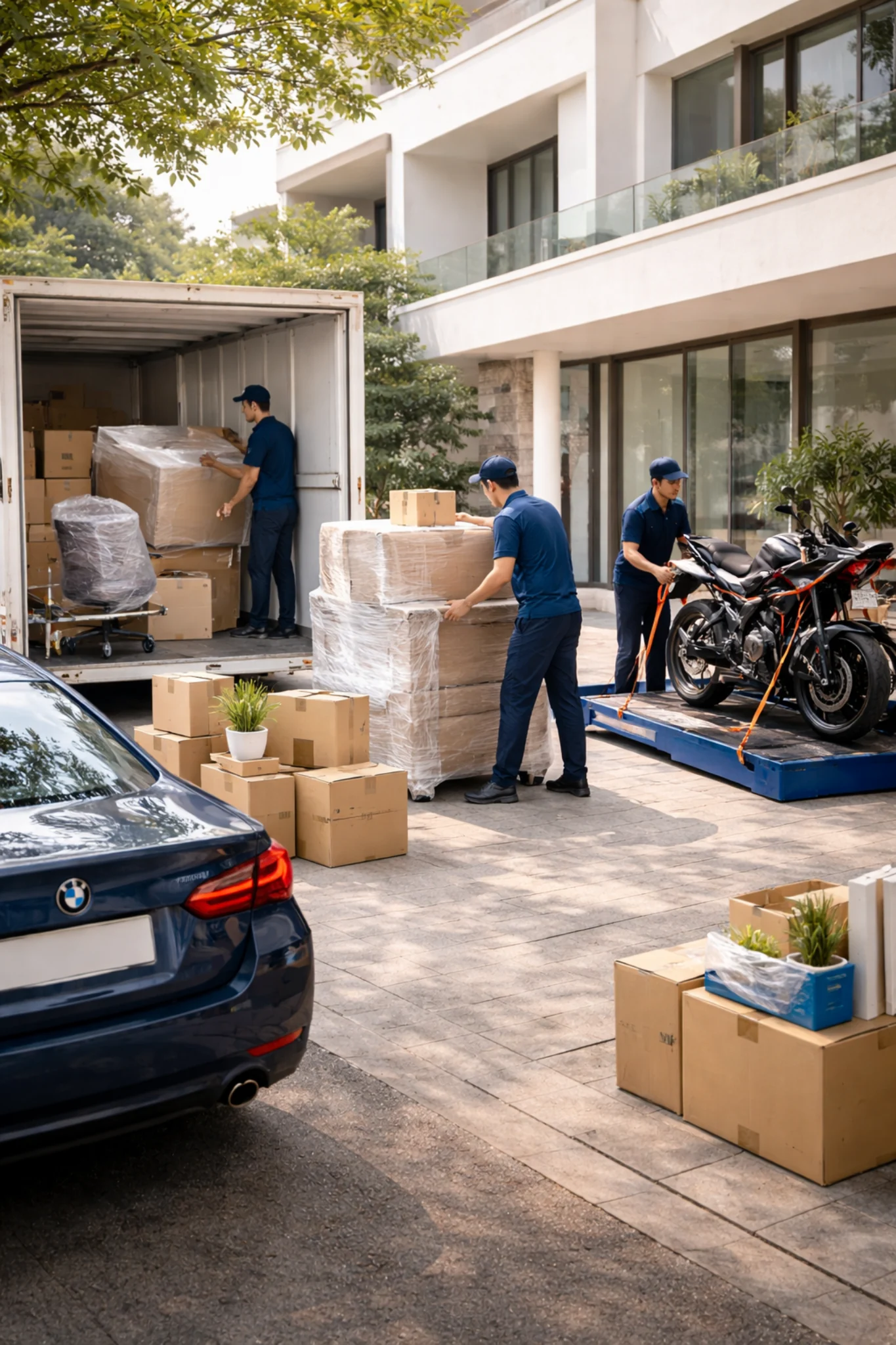 Premium moving services support for home, office, car, and bike shifting.